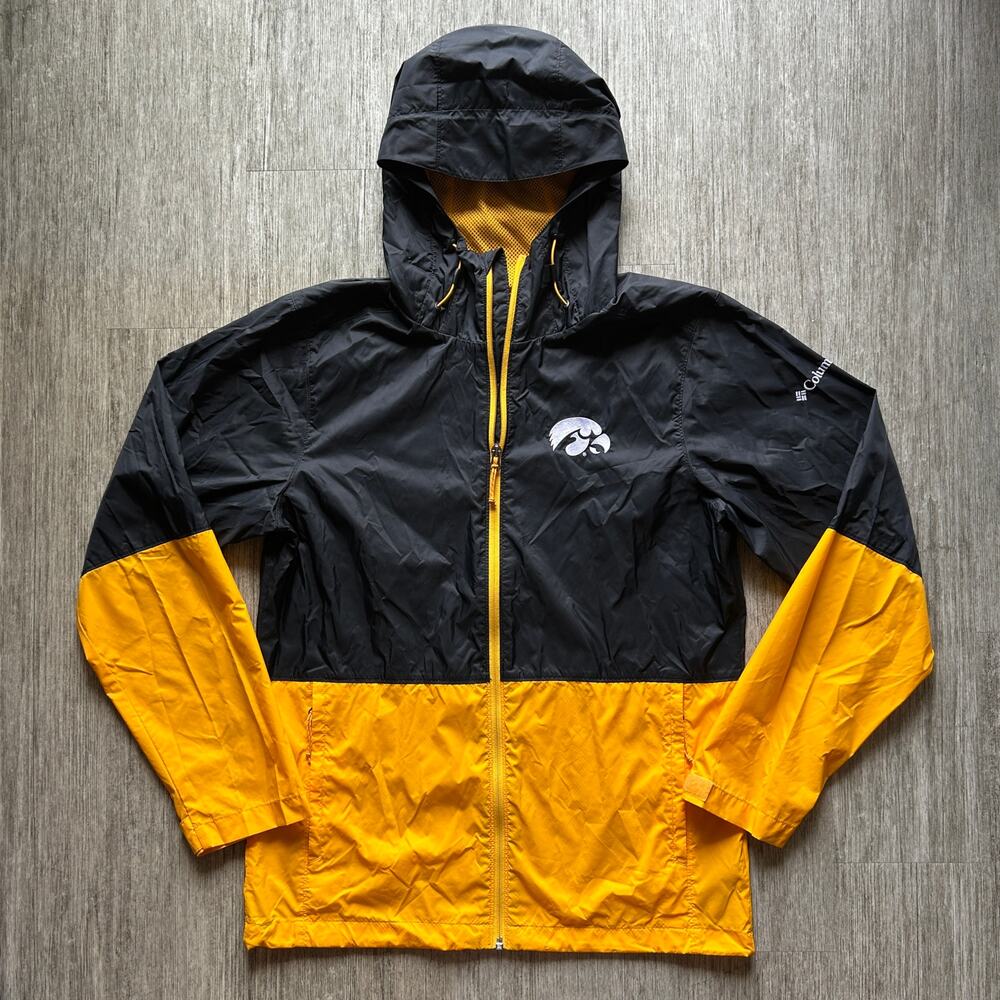 Columbia Black/Yellow Iowa Hawkeyes Zip-Up Packable Windbreaker Coat Size Small
